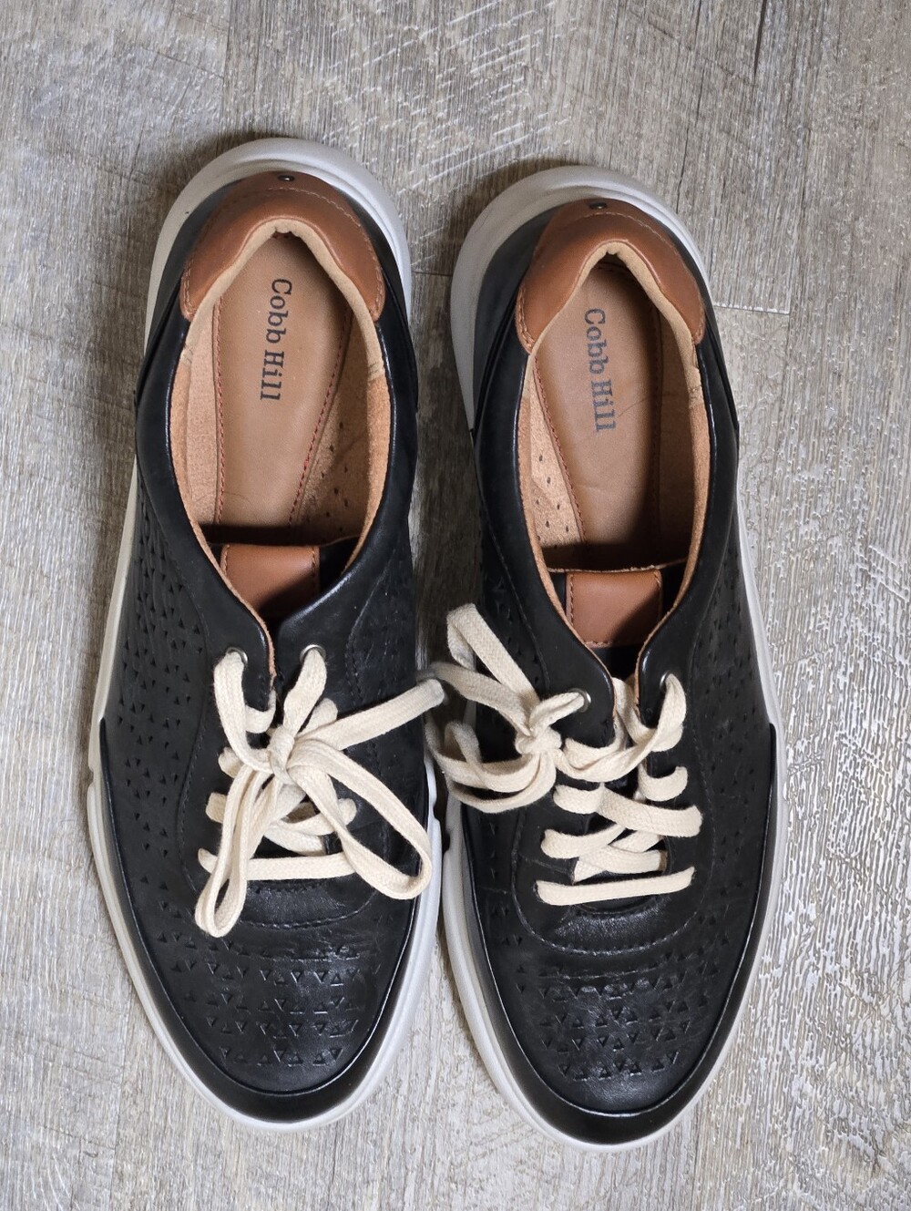 Cobb Hill by New Balance Black Leather Sneakers with Cream Laces
